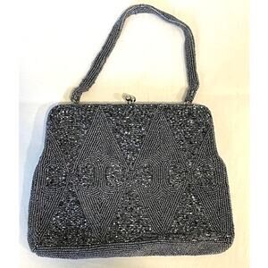 Vintage 60s Richere Bag by Walborg Black Hand Made Beaded Evening Purse